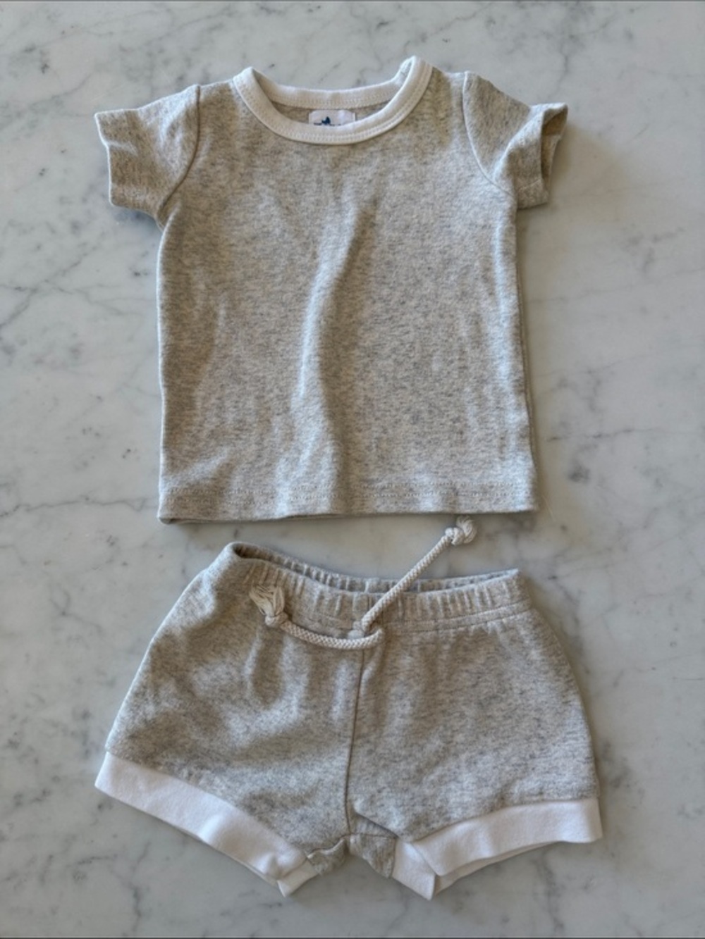 Little One Shop Heather Gray Baby Outfit Set 0-3M Tee & Shorts Neutral Cozy Set